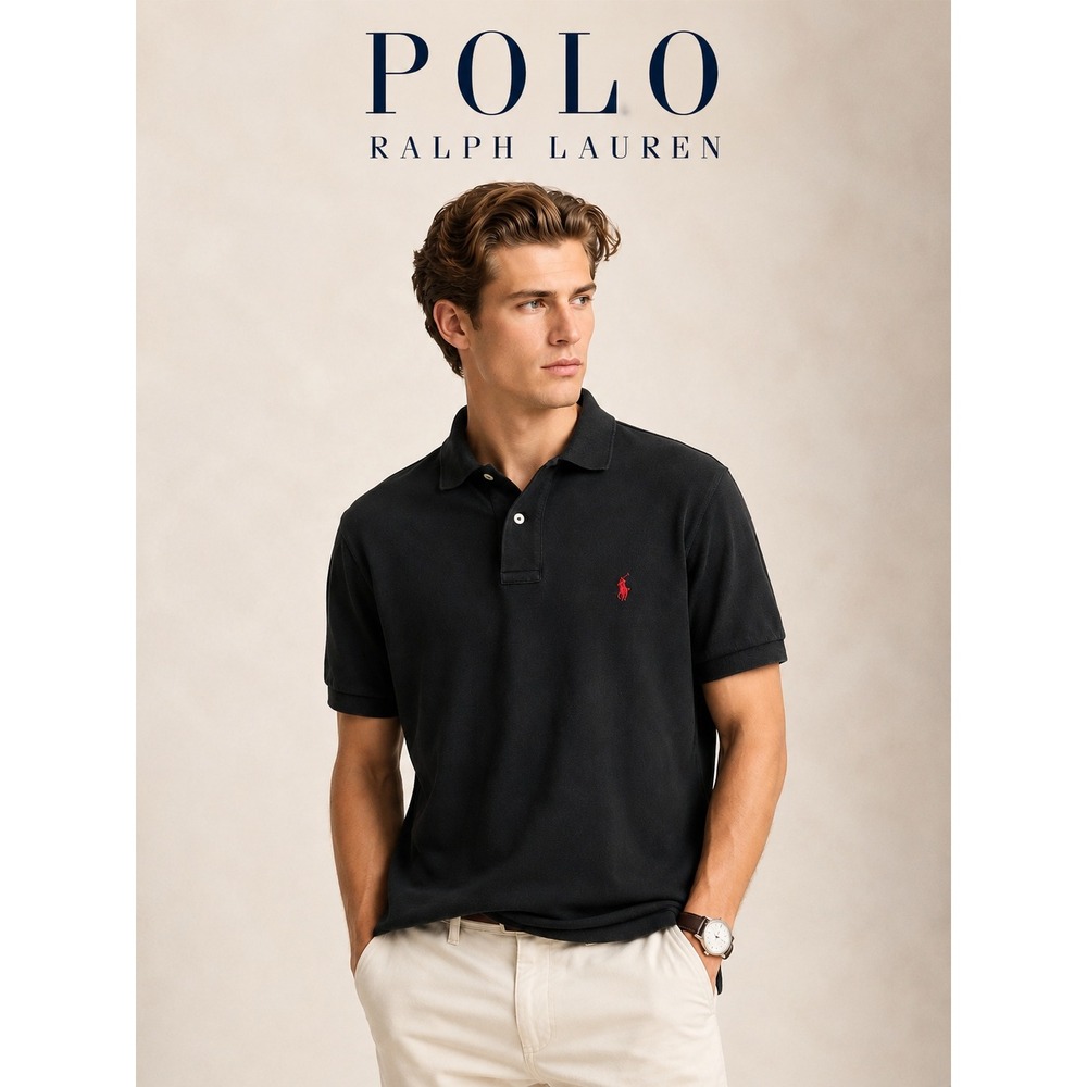 Polo Ralph Lauren Black Polo Shirt Red Pony Logo Men's Large
